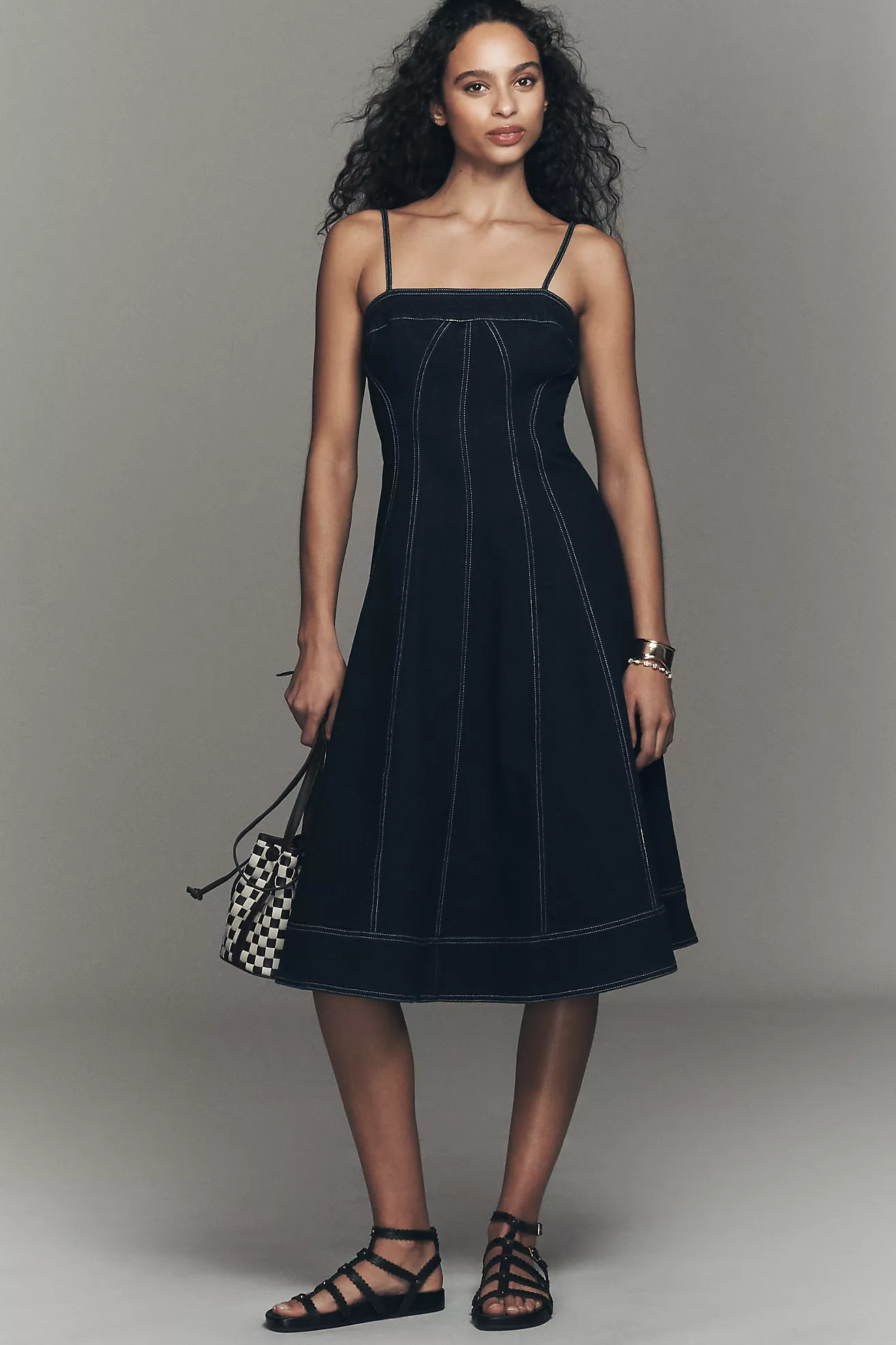 Marin Square-Neck Denim Midi Dress by Pilcro | Anthropologie (US)