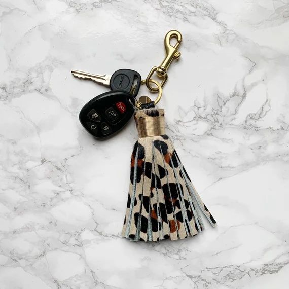 The Original Large Leopard Print Leather Tassel Keychain | Etsy (US)