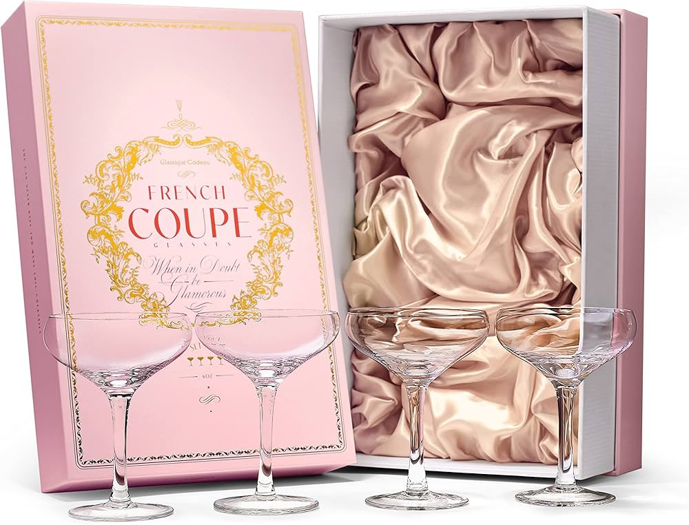 French Small Vintage Champagne Coupe Glasses | Set of 4 | 6 oz Crystal Classic Cocktail Glassware... | Amazon (US)