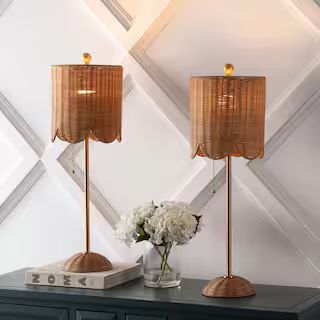 JONATHAN Y Celerie 27.5 in. Rattan/Iron Buffet LED Table Lamp Set with Pull Chain and Scalloped S... | The Home Depot
