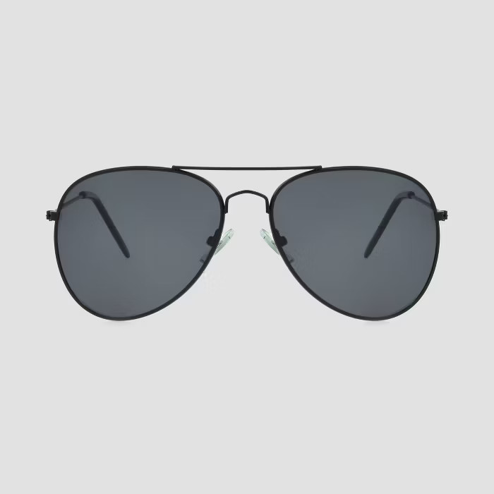 Women's Aviator Metal Shiny Sunglasses - A New Day™ Black | Target
