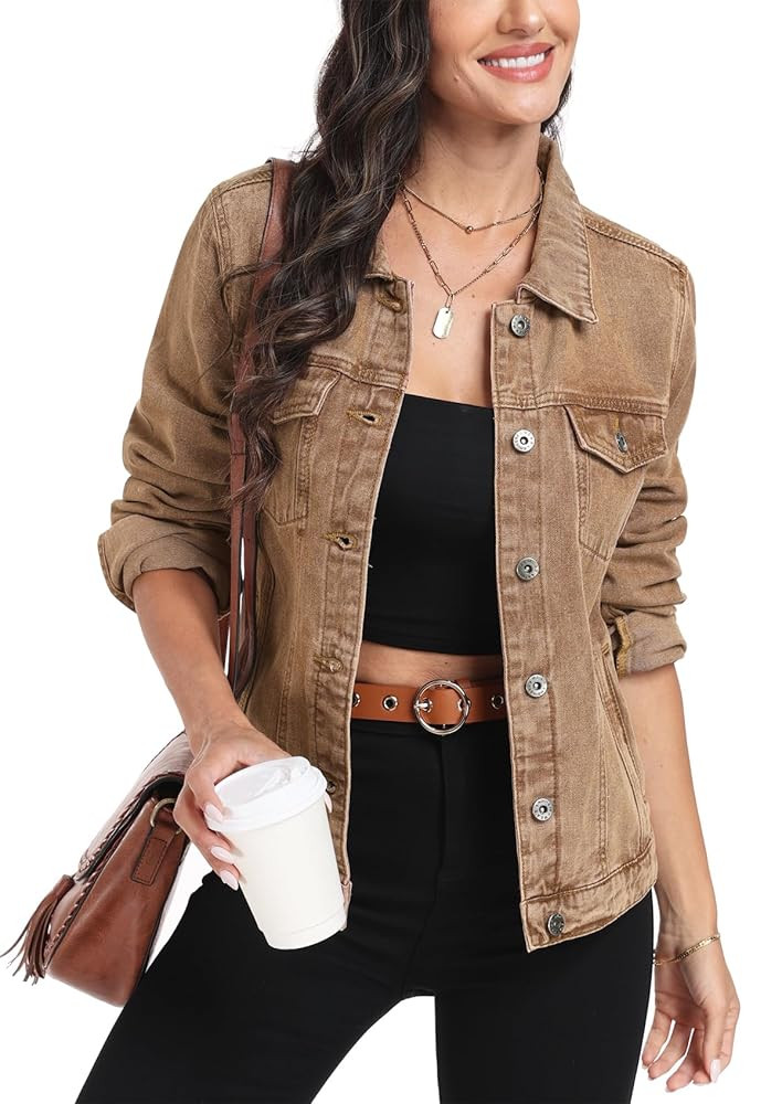 MISS MOLY Women's Denim Jacket Button Up Long Sleeve Basic Trendy Jean Jacket Coat with Pockets | Amazon (US)