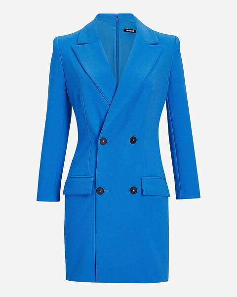 Peak Lapel Double Breasted Padded Shoulder Mini Blazer Dress | Express