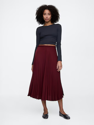 Satin Pleated Midi Skirt | Gap Factory