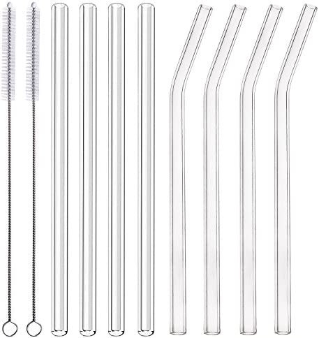 ALINK Glass Smoothie Straws, 10" x 10 mm Long Reusable Clear Drinking Straws, Pack of 8 with 2 Cl... | Amazon (US)