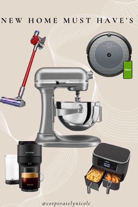 Home must haves for new home owners especially! 

Dyson V8 vacuum 
iRobot rumba vaccum 
Kitchen aid stand mixer 
Breville Nespresso coffee machine 
 Ninja Food Air Fryer 

#homeessentials #homeitems #homeproducts 

#LTKCyberWeek #LTKhome #LTKsalealert