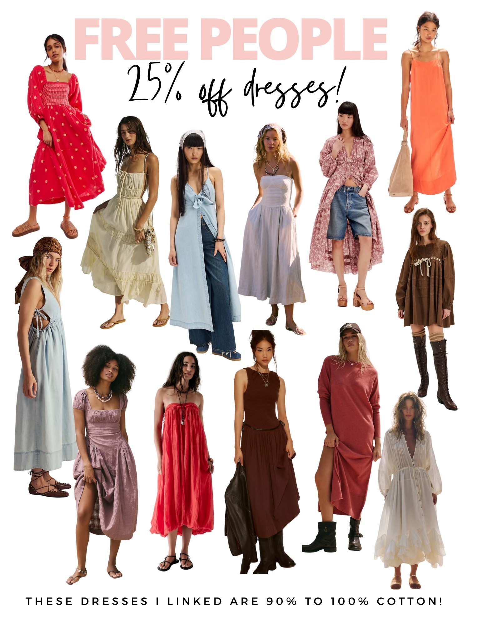 25% off most dresses from Free People! The ones I linked are 90-100% cotton. If you want to make sure just read the item description #freepeople #dresses #falloutfits #cottondress

#LTKFallSale #LTKSaleAlert #LTKFindsUnder100
