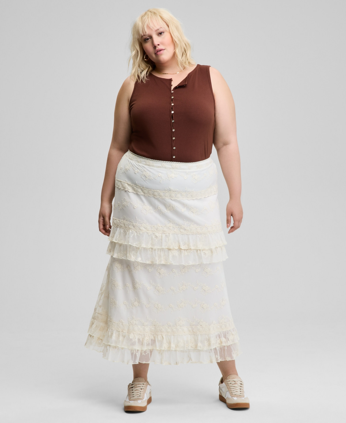 And Now This Trendy Plus Size Lace Ruffle-Trim Maxi Skirt, Exclusively at Macy's - Ivory | Macy's