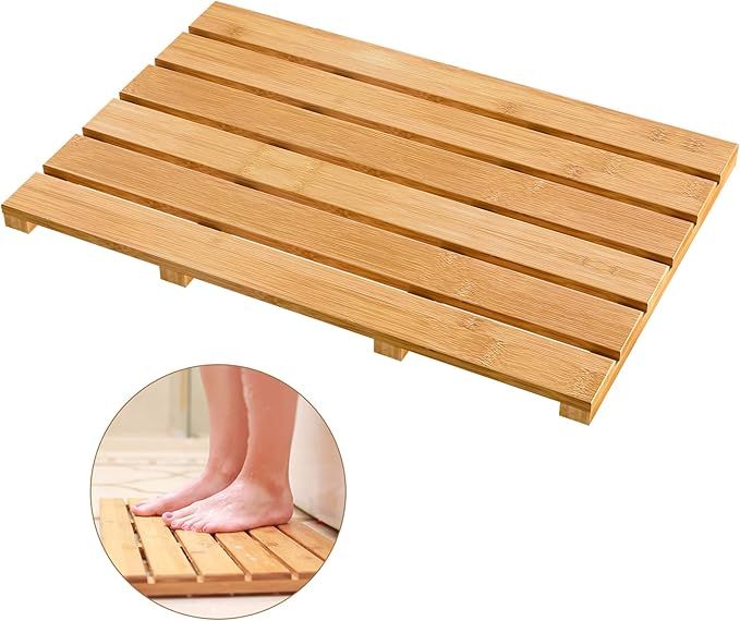 Bath Mat for Luxury Shower - Non-Slip Bamboo Sturdy Water Proof Bathroom Carpet for Indoor or Out... | Amazon (US)