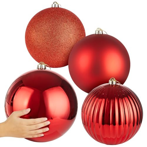 4 Pcs 8'' Extra Large Christmas Ball Ornaments Giant Oversized Plastic Xmas Ball Big Hanging Christmas Tree Ornaments for Xmas Tree Holiday Party Outdoor Decor(Red) | Amazon (US)