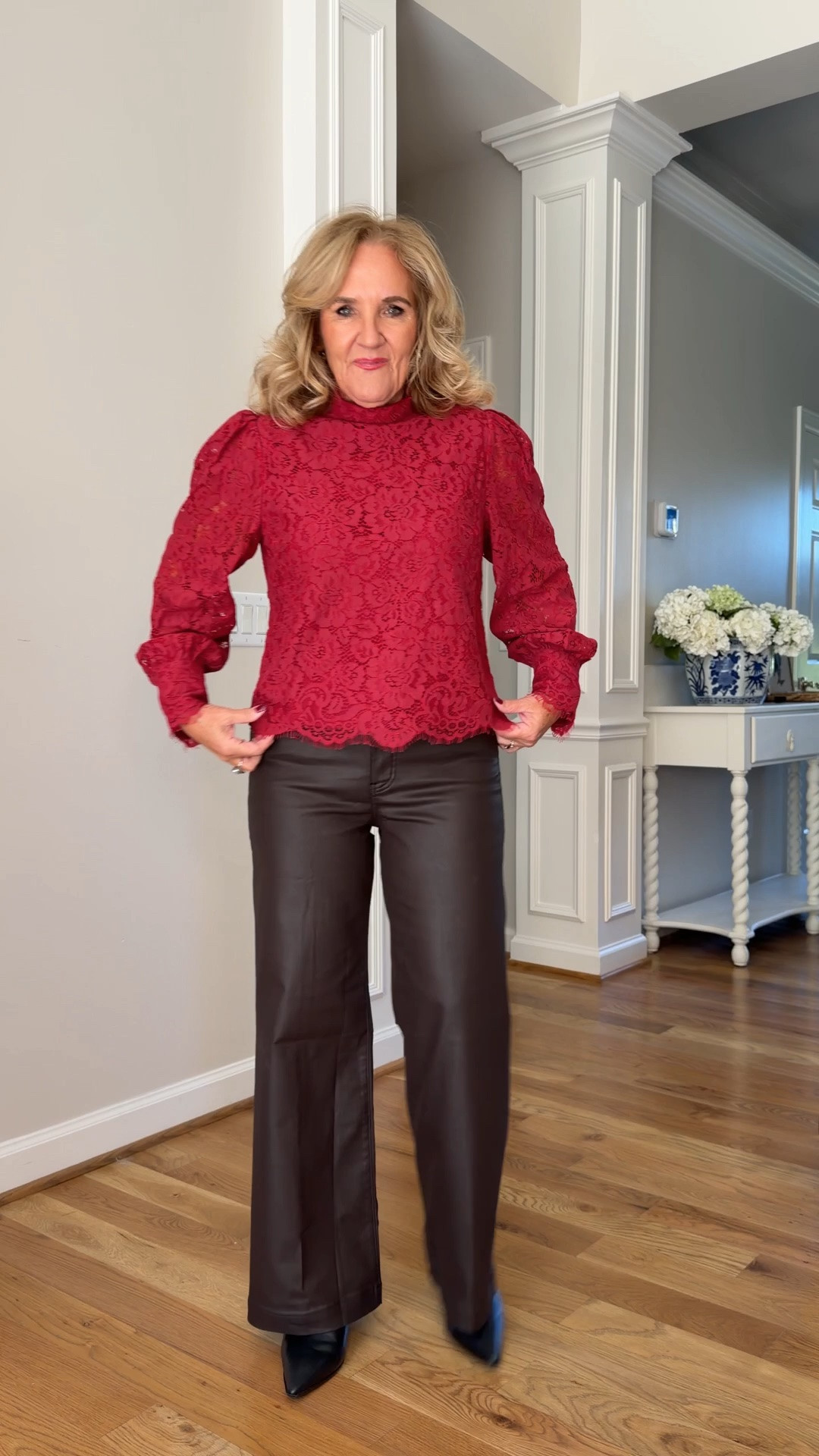 Avara new arrivals! Some even for holiday. 15% off 1 order with code NANETTE15
Coated denim I sized down to a 6 
Other jeans size 8 and they’re a bit slouchy but super flattering 
Tops sweaters and skirt size medium 

Holiday outfit ideas red sweater festive outfits Thanksgiving outfit brown jeans