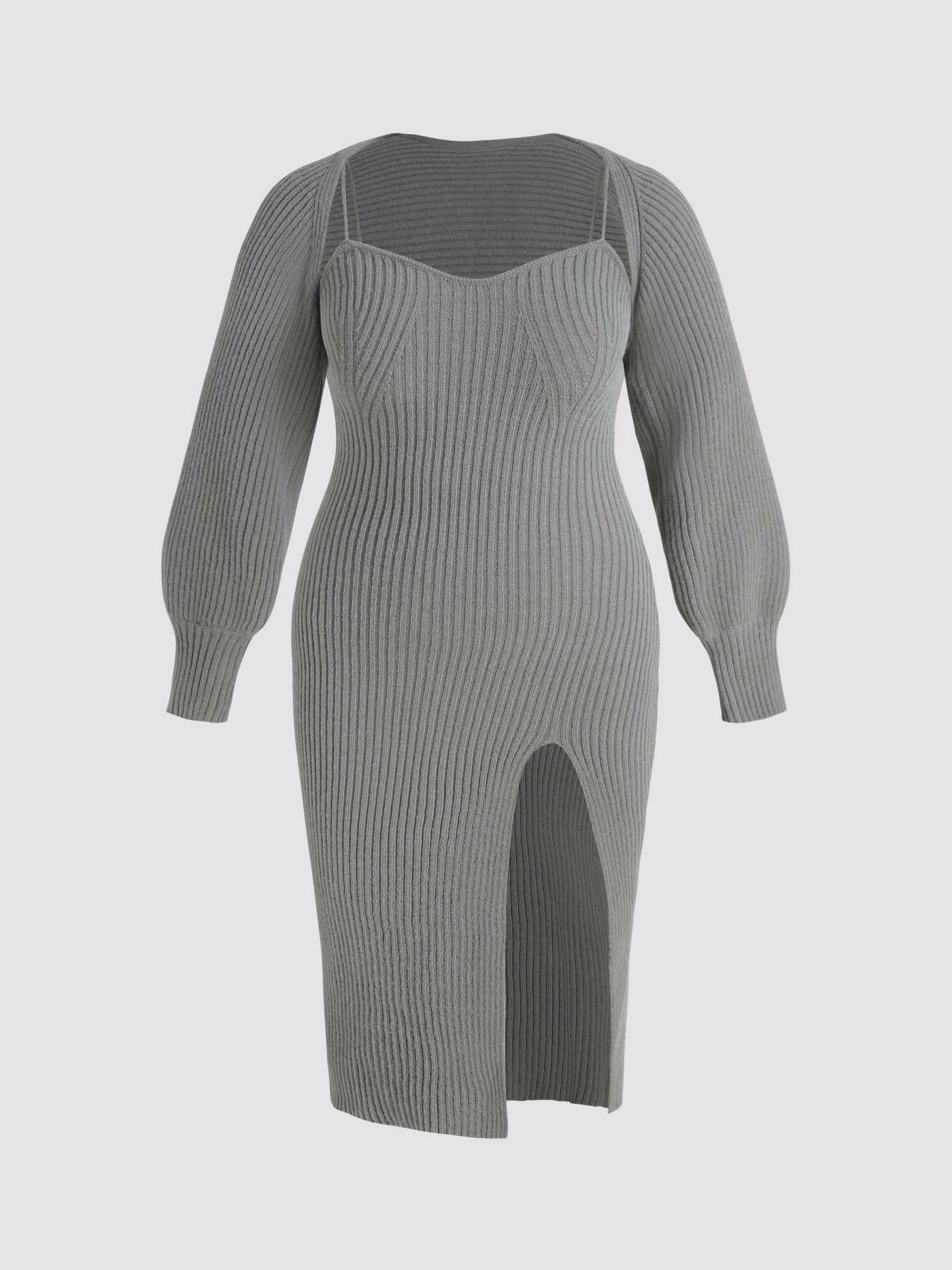 Knit Solid Cami Split Midi Dress & Crop Top Curve & Plus | Cider