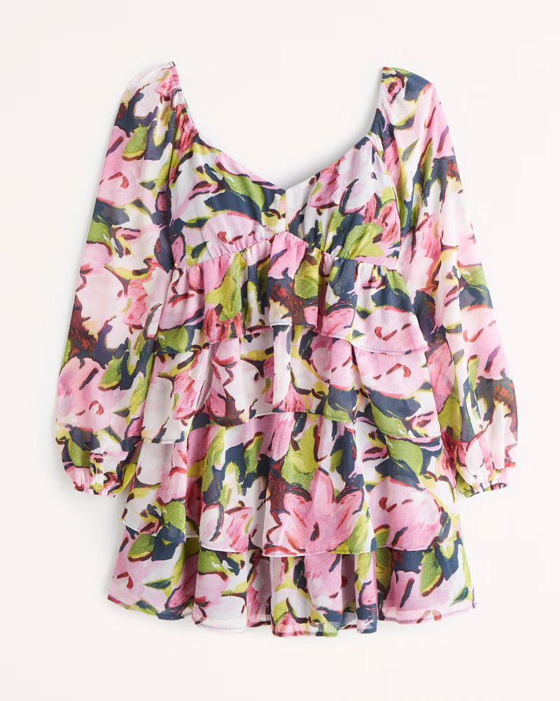 Long-Sleeve Ruffle Tiered Mini Dress | Floral Dress Dresses | Abercrombie Dress | Budget Fashion  | Abercrombie & Fitch (US)