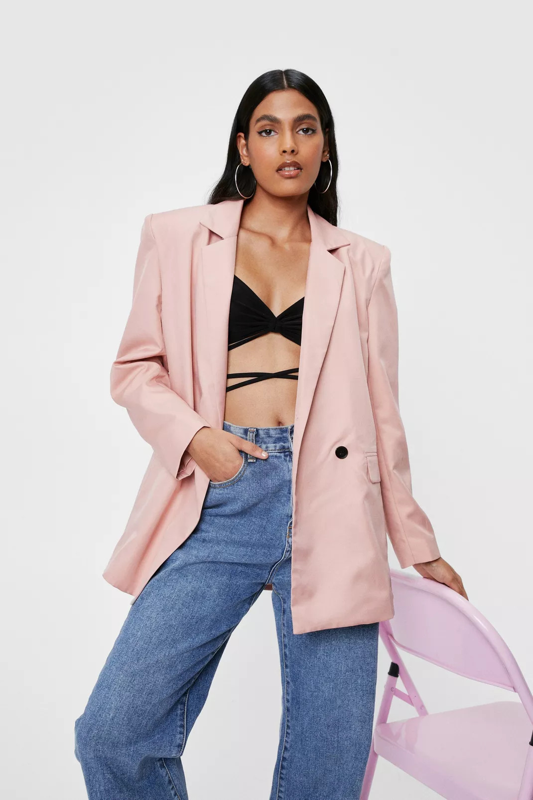 Shoulder Padded Boxy Double Breasted Blazer | Nasty Gal (US)