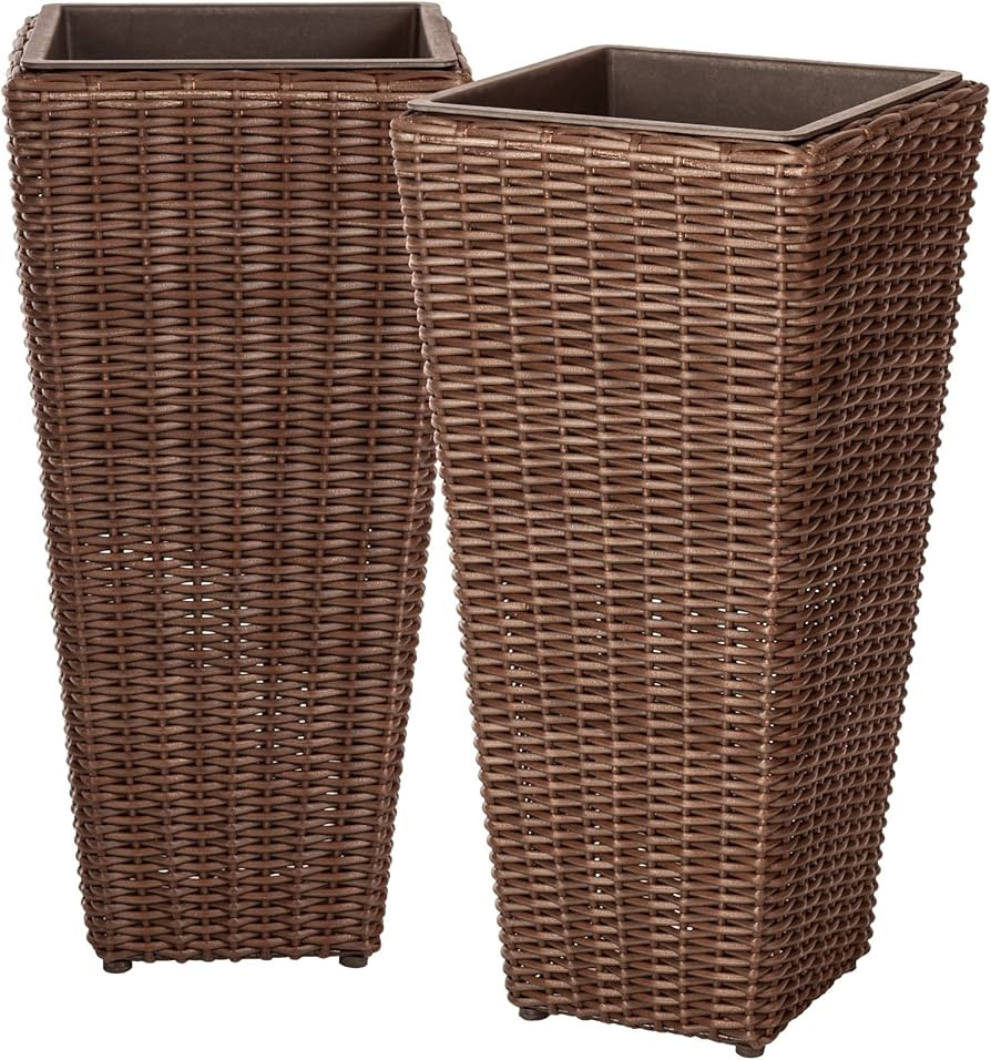 Balkene Home 62501 Alto Wicker All-Weather Planter Set with Liners Tall Plant Decor Box for Outdo... | Amazon (US)