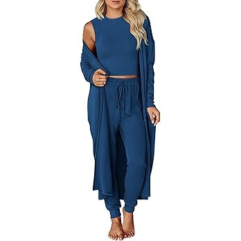 KIRUNDO 3 Piece Lounge Sets for Women Airplane Travel Outfits 2025 Fall Cardigan Sleeveless Top P... | Amazon (US)