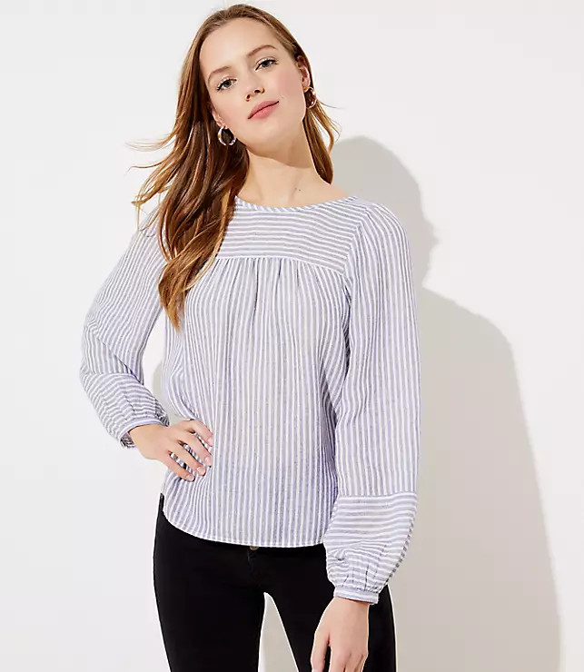 Striped Shirred Blouse | LOFT | LOFT