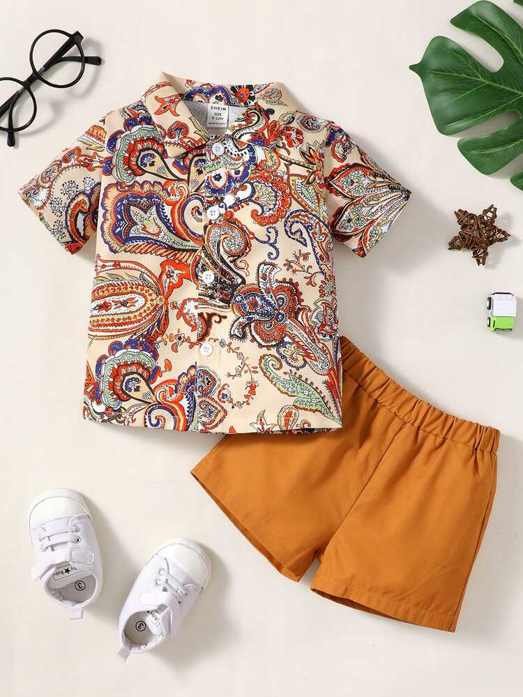 Baby Paisley & Floral Print Shirt & Shorts | SHEIN