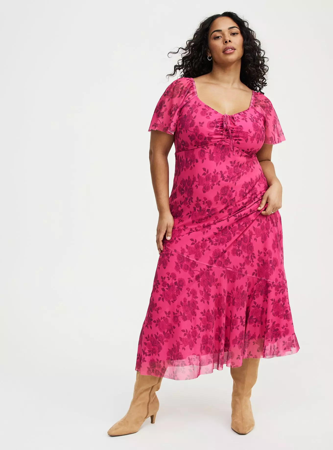Flutter Sleeve Tie Front Maxi Dress | Torrid (US & Canada)