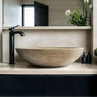 Oval Travertine Vessel Sink – 14.57 x 19.49 Inch Handcrafted Marble Bathroom Sink Polished Finish, Durable Stone Basin Modern and Traditional Designs | Target