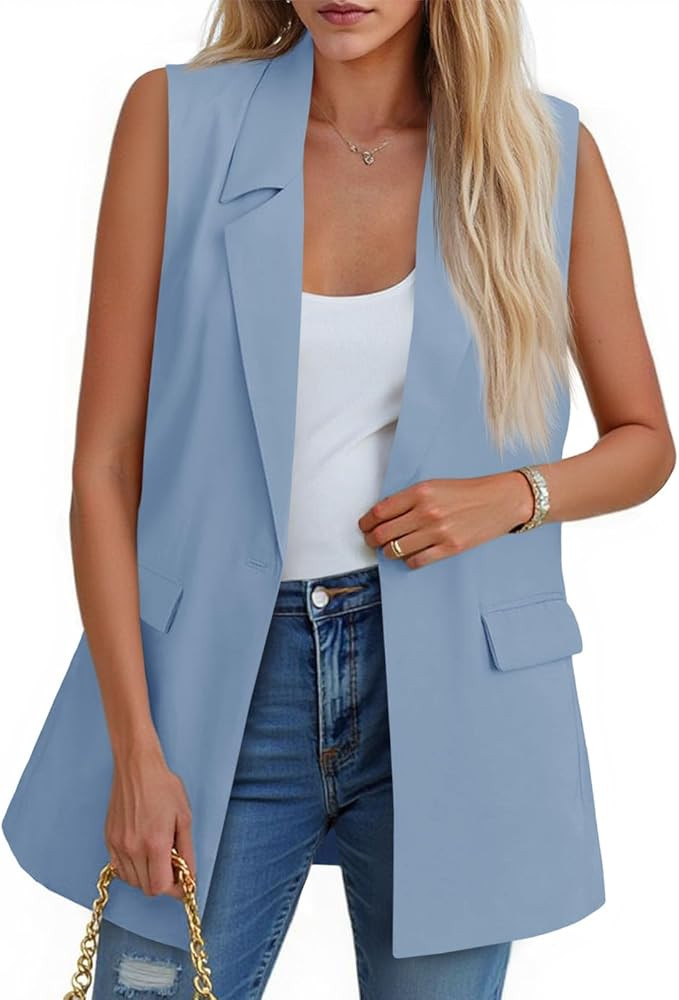 Cicy Bell Women's Sleeveless Blazer Vest Casual Open Front Single Button Summer Jacket with Pocke... | Amazon (US)