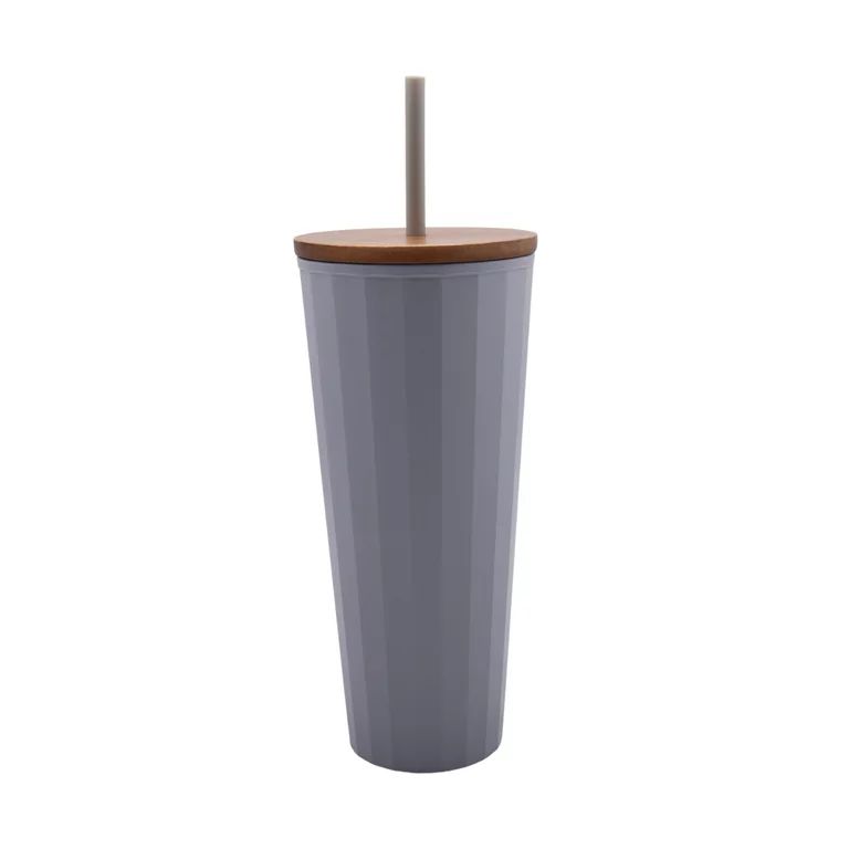 Mainstays 30-Ounce Eco-Friendly Plastic Textured Tumbler with Wood Lid and Straw, Gray | Walmart (US)