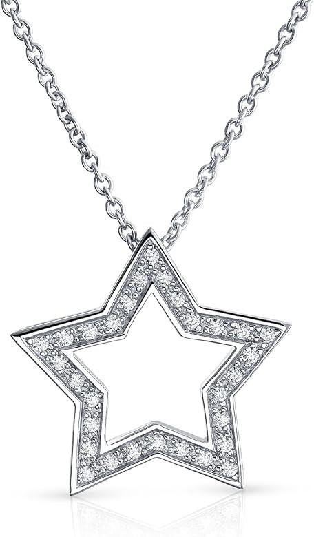 Large Pave Cubic Zirconia CZ Celestial Patriotic American USA Open Rock Star Pendant Necklace For... | Amazon (US)