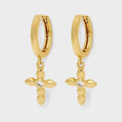 14K Gold Plated Cubic Zirconia Cross Charm Earrings - A New Day™ Gold | Target