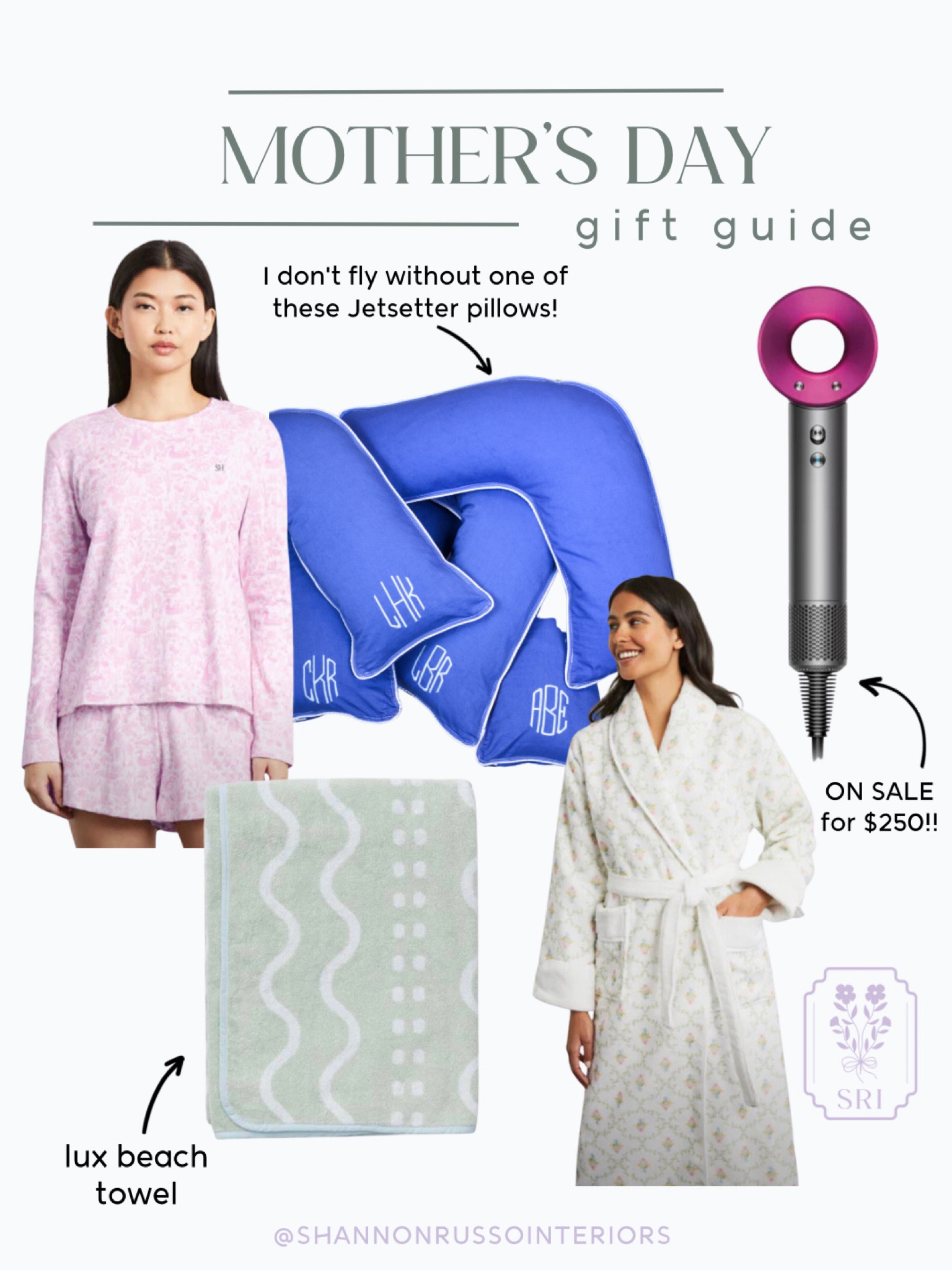 Surprise your mom with the perfect Mother's Day gift, curated by Shannon Russo Interiors! Give her the gift of comfort with a pair of Hill House Home pajamas, or indulge in a luxurious hotel robe for ultimate relaxation. Ensure she gets the best sleep possible with a Pillow Bar Jetsetter pillow, perfect for travel or at home. Make her summer days even more enjoyable with Weezie's plush and stylish beach towels. For the ultimate indulgence, spoil her with the Dyson hairdryer, currently on sale for $250 at Walmart. Show your mom how much you love her with these thoughtful and stylish gifts! 

#ShannonRussoInteriors #MothersDayGiftGuide #GiftsForMom #HillHouseHome #PillowBar #WeezieTowels #DysonHairDryer #LTKHome #ltkmothersday #mothersdaygifts #personalizedmothersdaygift 

#LTKFind #LTKGiftGuide #LTKSeasonal