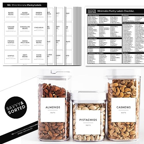 SAVVY & SORTED Minimalist Pantry Labels, 180 Waterproof Vinyl Stickers for Food Containers - Kitc... | Amazon (US)