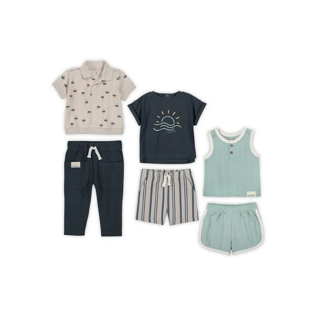 Little Star Organic Baby Boy 6Pc Mix and Match Outfit Set, Sea Surf, Size 6-9 Months | Walmart (US)