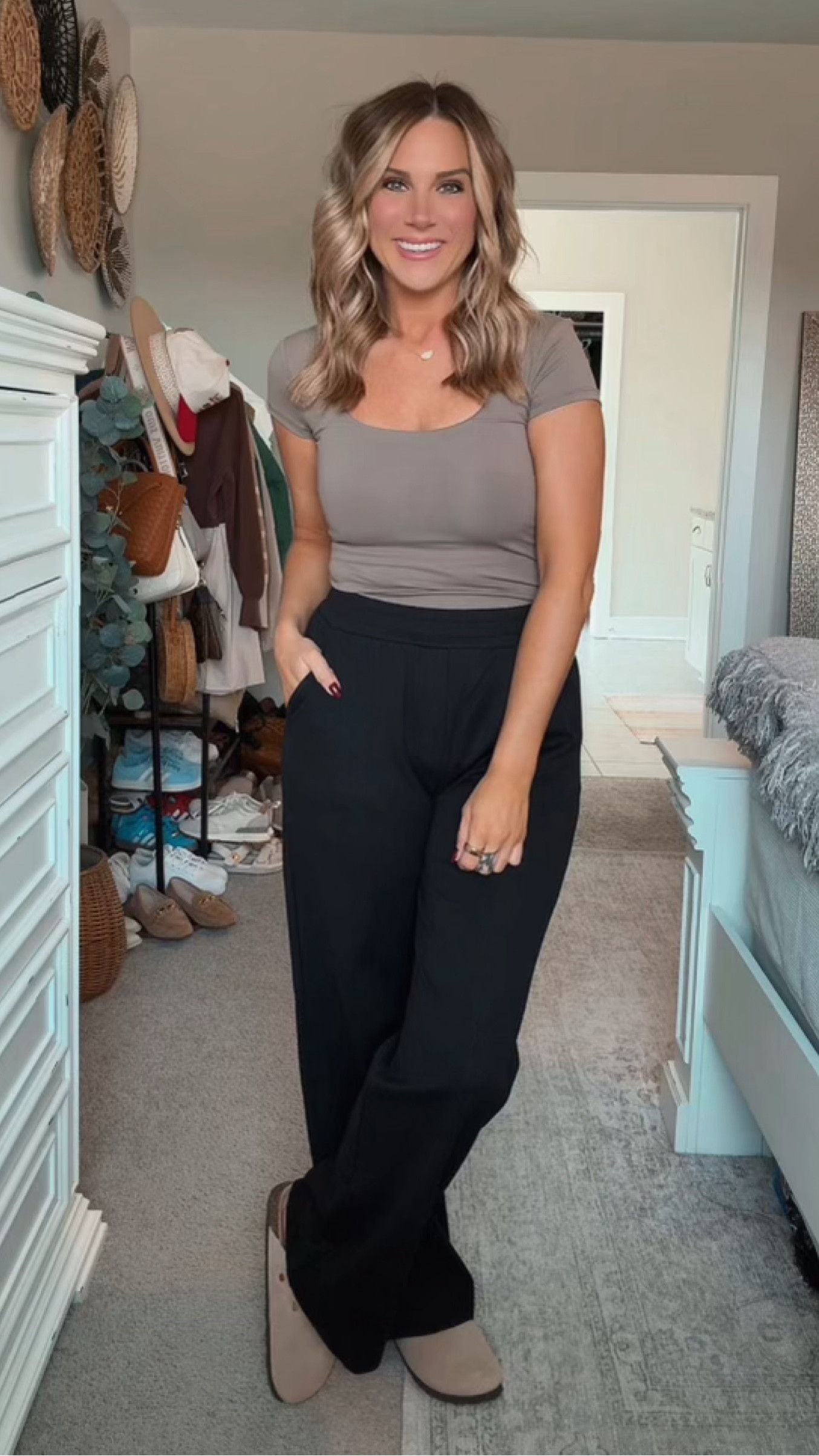 Fall obsessed! These double lined scoop neck tops from Old Navy are so smooth and come in tons of colors. The perfect non-crop fit. These black fleece wide leg pants are elevated for an amazing price. This athleisure outfit is a must this year!Casual mom outfit, fall outfit inspo, fall mom outfit

#LTKMidsize #LTKActive #LTKSeasonal