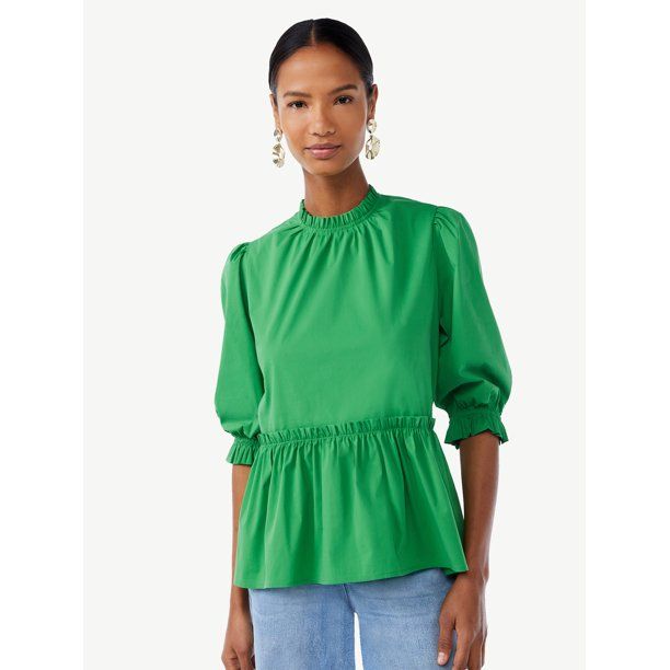 Scoop Women's Mock Neck Peplum Top | Walmart (US)