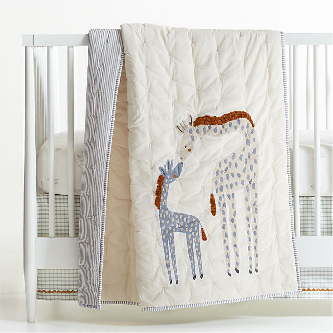 Giraffe Embroidered Hand-Quilted Organic Cotton Baby Crib Quilt + Reviews | Crate & Kids | Crate & Barrel