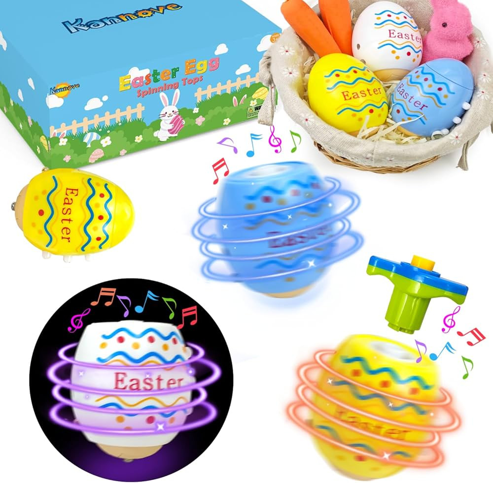Easter Egg Toys Gifts for Toddlers 3 Pack, Light up spinning Top with Music, Easter Basket Stuffe... | Amazon (US)