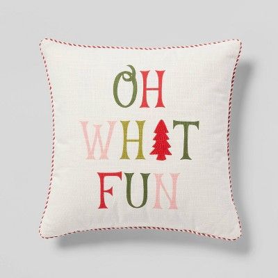 Oh What Fun&#39; Embroidered Square Christmas Throw Pillow Ivory - Threshold&#8482; | Target