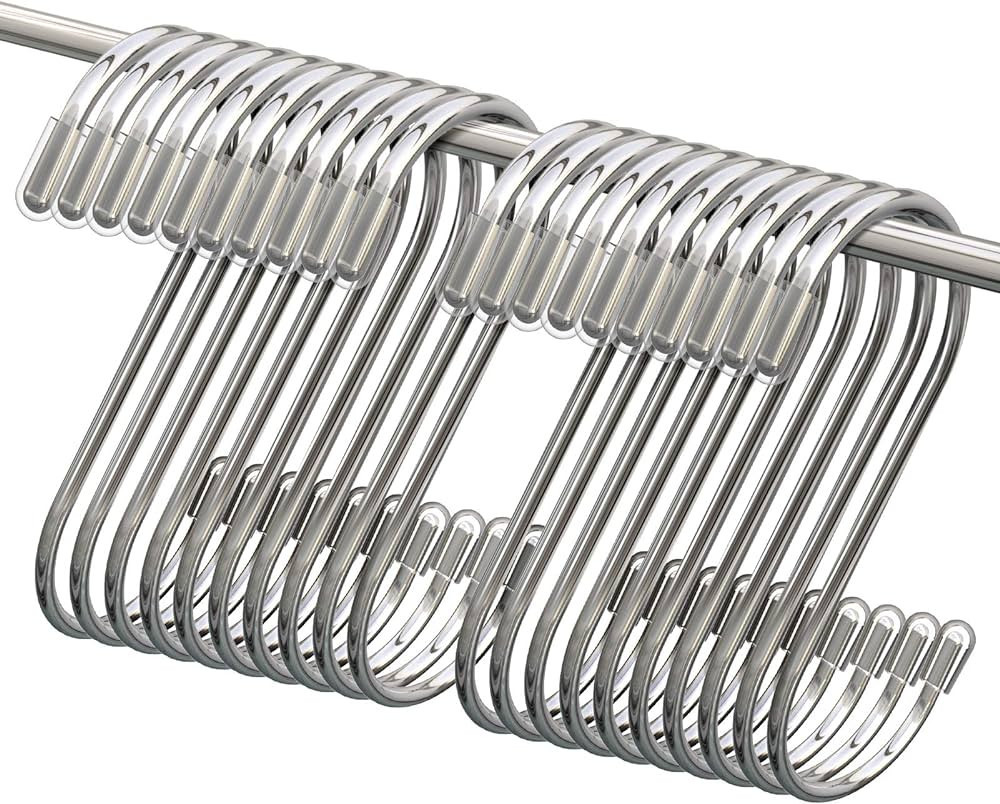 Myfolrena 20-Pack S Hooks for Hanging, 3.4 Inch Metal S Shaped Hook Heavy Duty Hanging Hooks for ... | Amazon (US)