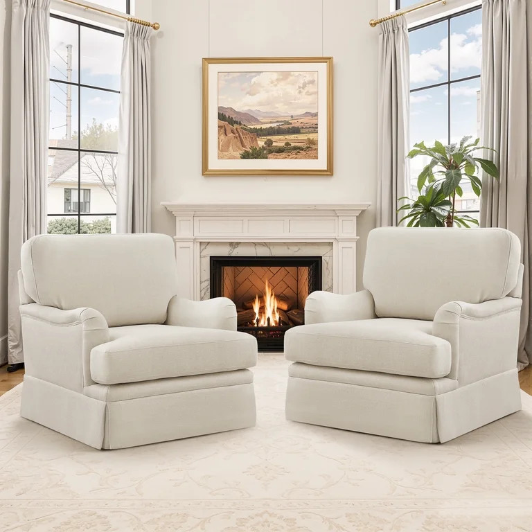 Carolayne 360\u00b0Swivel Armchair Set of 2, Upholstered Chenille Chair with Plump Back Pillow fo... | Walmart (US)