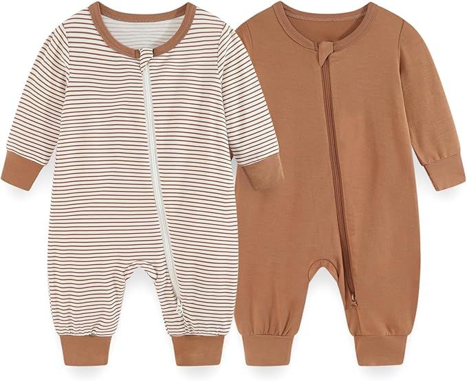 Unisex Rayon Made from Bamboo Zipper Baby Boy Girl Rompers 2 Pcak Long Sleeve Infants Jumpsuits N... | Amazon (US)