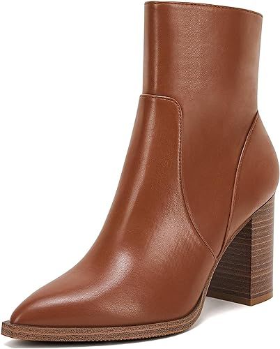 Womens Pointed Toe Ankle Boots Chunky Block Stacked High Heel Side Zipper Dress Booties Winter Sh... | Amazon (US)