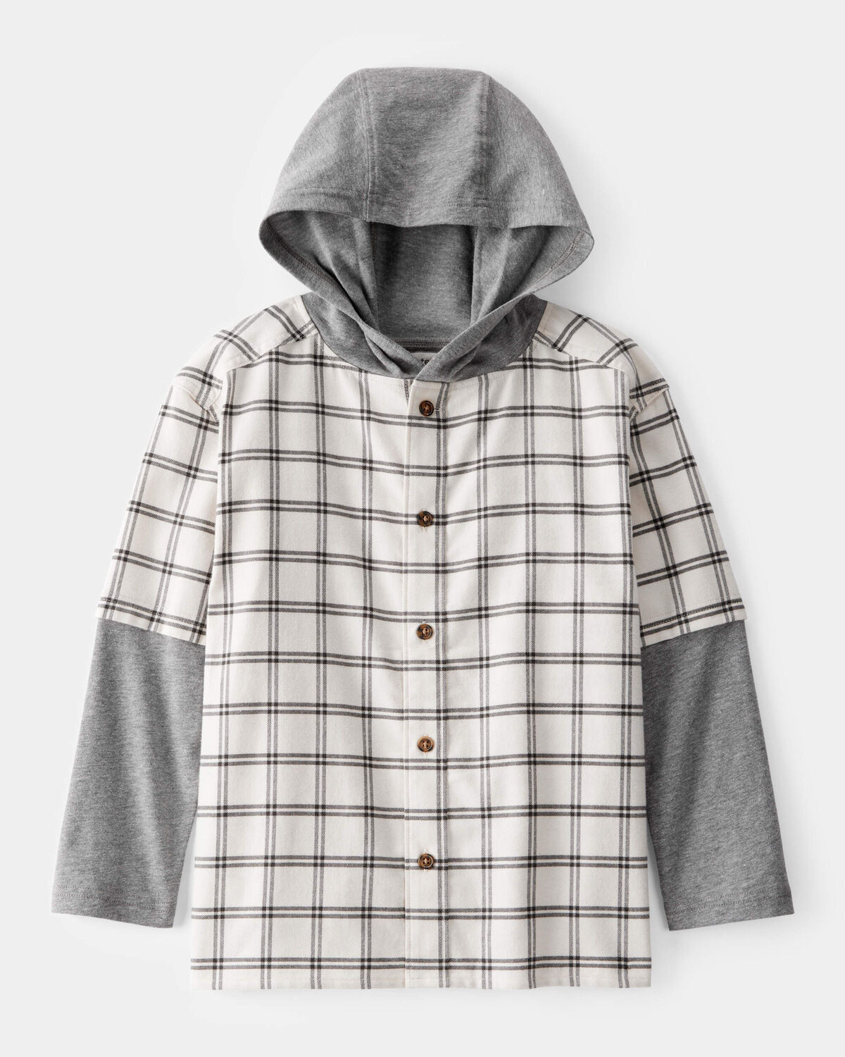 Boys Plaid Layered-Look Button-Down Hooded Tee - Grey - Carter's | Carter's | Carter's Inc