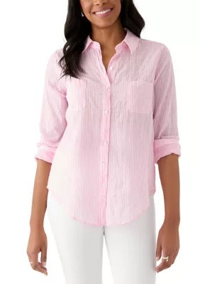 Lilly Pulitzer Women's Sea View Button Down Top, Pink, Large | Belk