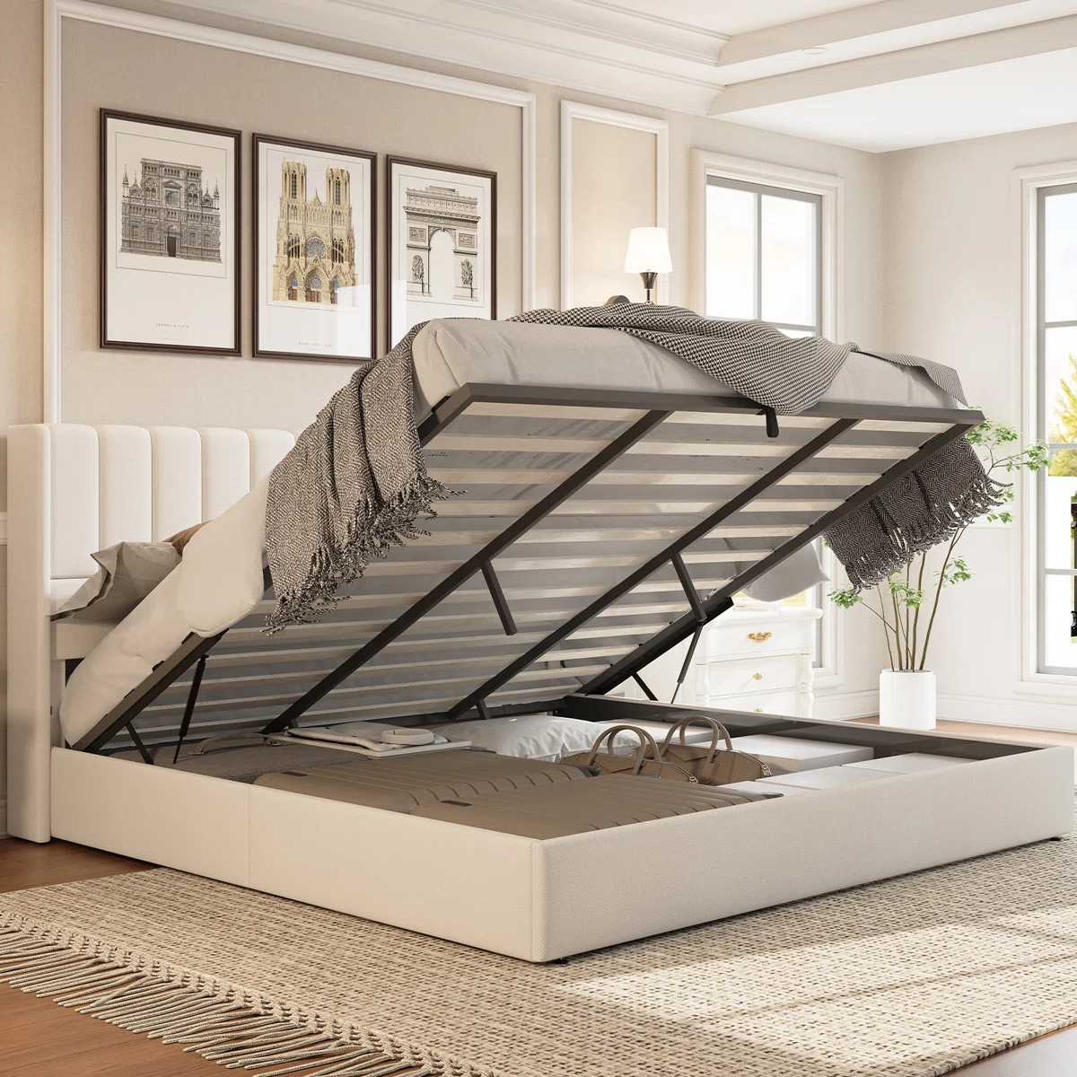 Channel-Tufted Upholstered Bed with Lift-Up Underbed Storage | Wayfair North America