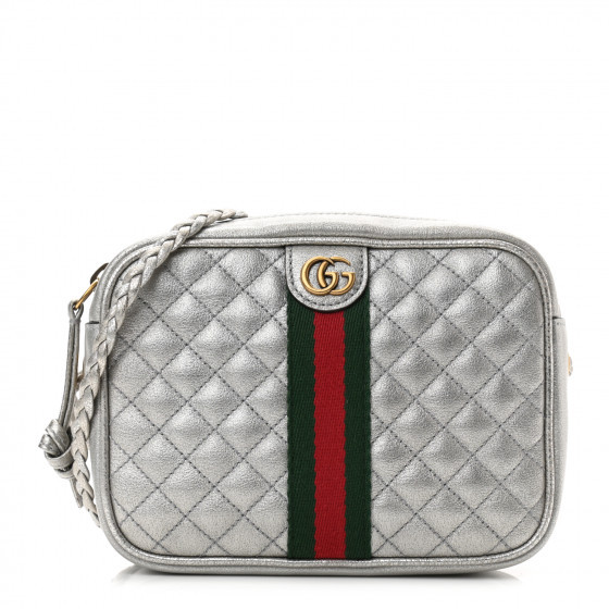 GUCCI Laminated Nappa Web Trapuntata Mini GG Shoulder Bag Argento | FASHIONPHILE (US)