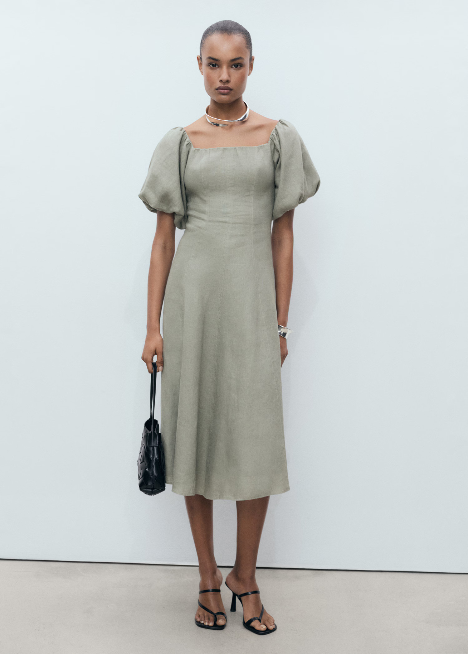 Puffed-sleeve linen dress - Women | MANGO USA | Mango (US/MX/AU)