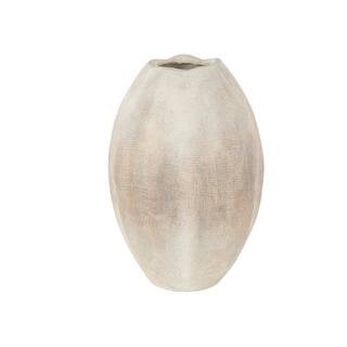 Litton Lane 17 in. Cream White Antique Magnesium Oxide Ceramic Urn Decorative Vase with Checkered... | The Home Depot