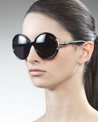 Lanvin Shiny Round Sunglasses, Black | Bergdorf Goodman