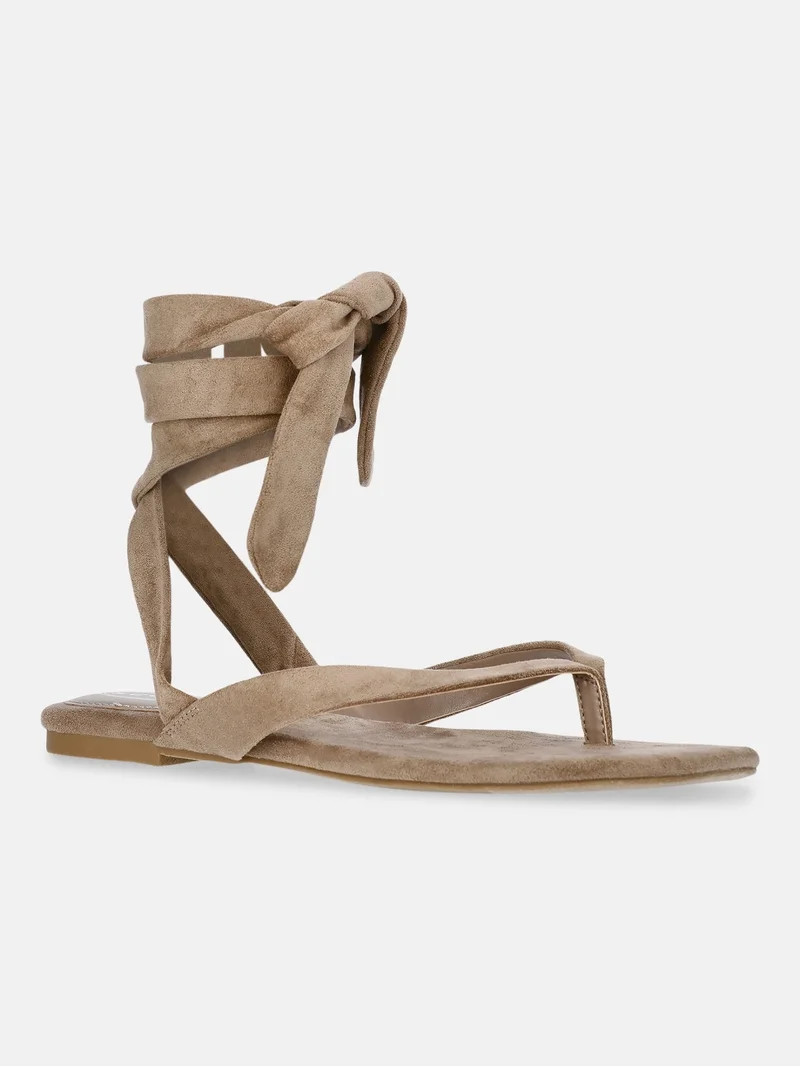 Scoop Women's Faux Suede Ankle Wrap Flat Sandals | Walmart (US)