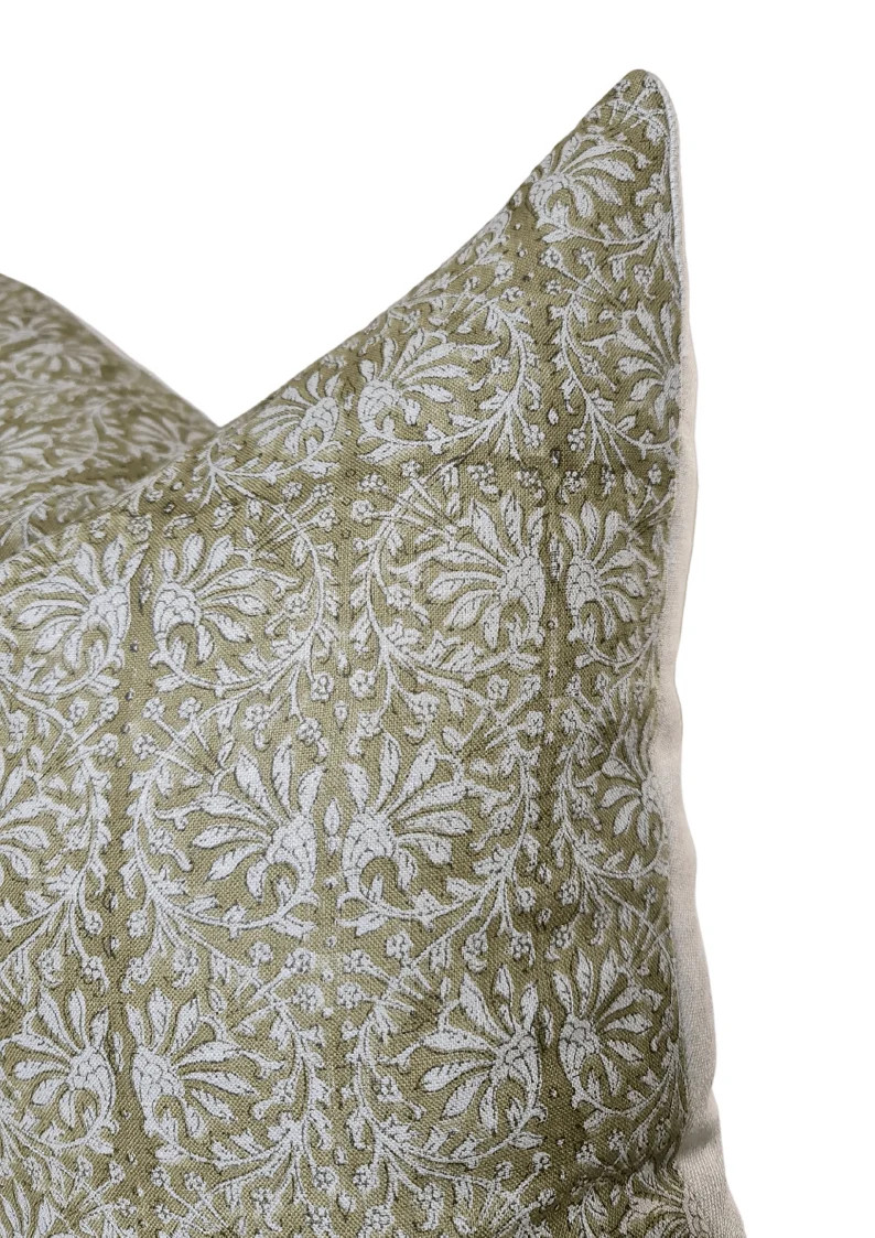 OLIVE | Green Handblock Linen Cushion Cover, Pattern Linen Pillow, California Casual Green Throw ... | Etsy (UK)