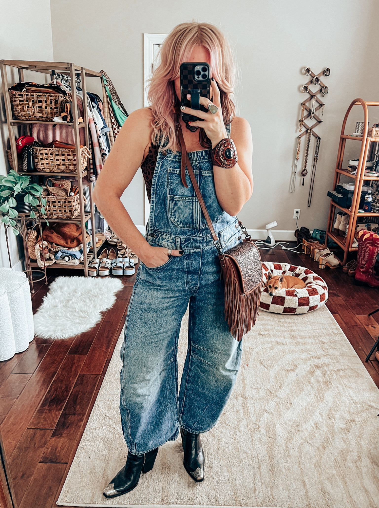 I love these barrel overalls, so adorable! I’m wearing my true size medium. I’m wearing a leopard cami underneath and  it’s also a size medium. 
My boots run TTS. 
Cuff bracelet is @threebirdnest save with code MANDIE here’s link  👉🏼 https://collabs.shop/6y9av1


#LTKShoeCrush #LTKStyleTip #LTKOver40
